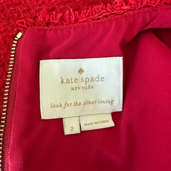 Kate Spade A Line Red Sleeveless Textured Knit Dress Ruffle Hem & Fringe Trim 2 - Picture 9 of 12